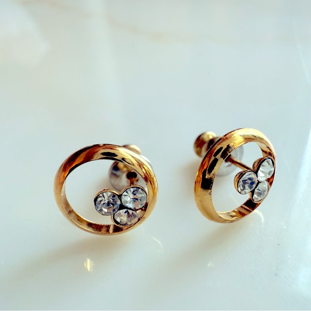Brand new gold plated circle cz diamond earrings